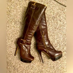 Bebe Brown Heeled Boots with Stiletto Heel
